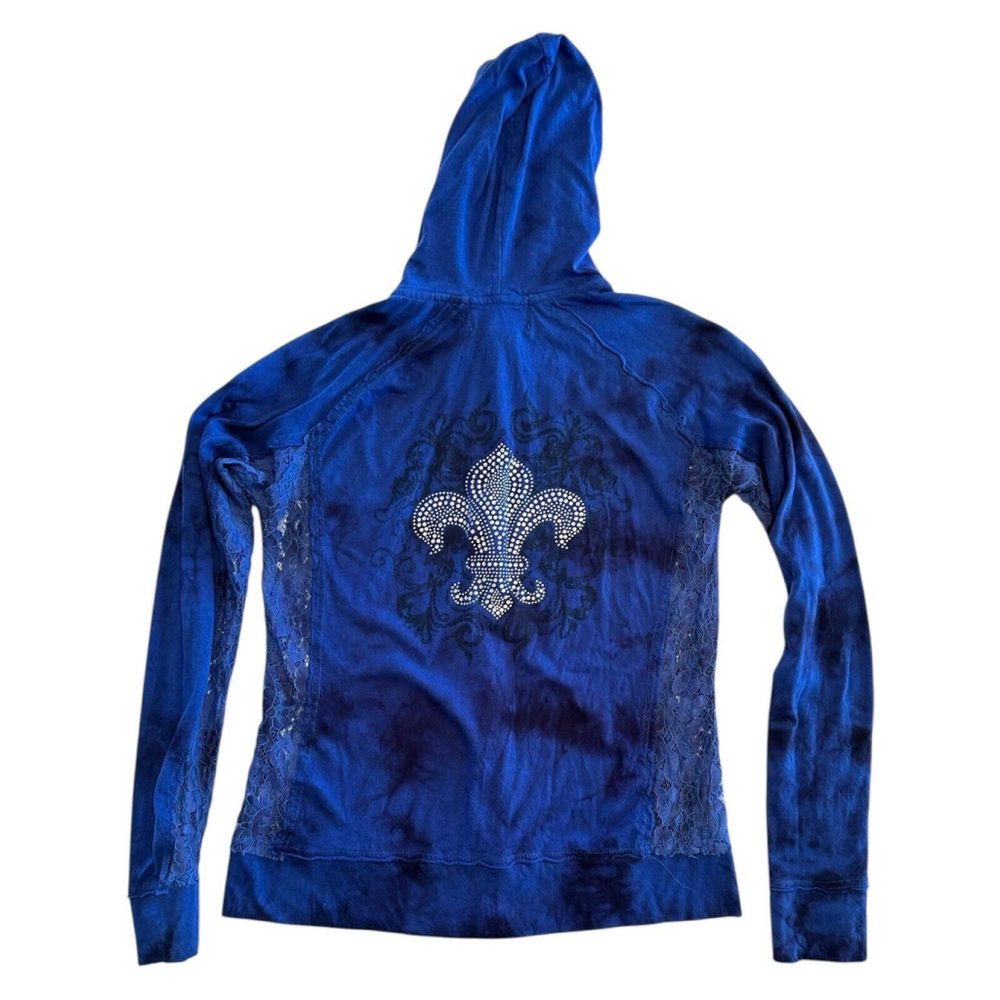 Cowgirl Legend Distressed Lace Hoodie Zip Jacket Womens Large Blue Lightweight - Picture 10 of 16